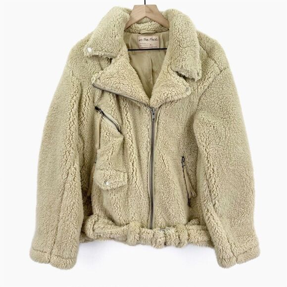 Free People Jacket Womens Medium Brown Faux Fur Oversized Moto Boho Cabincore - Picture 5 of 15